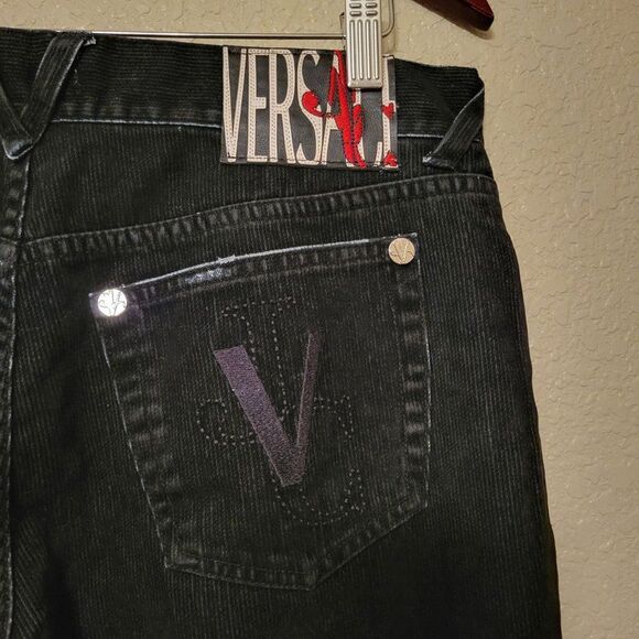 Versace Jeans Couture Womens Pants Black 30 Corduroy Bootcut Flare Logo - Picture 5 of 7